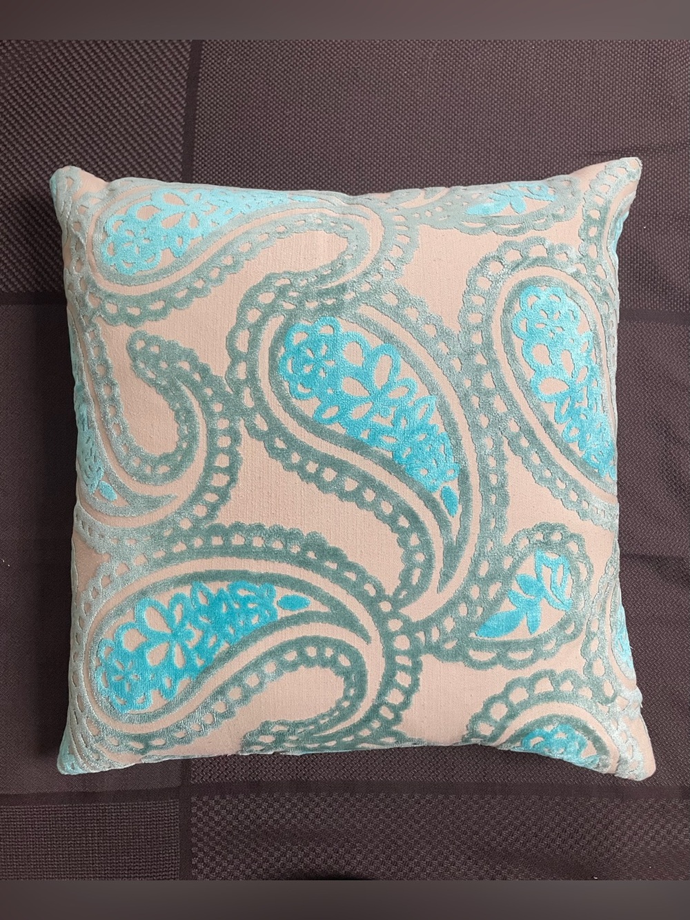 Large Aqua and Taupe Luxury Decorative Pillow l 22”x22”